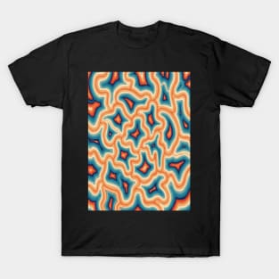 60s 70s Orange Blue and Turquoise Groovy Liquid Marble Swirls T-Shirt